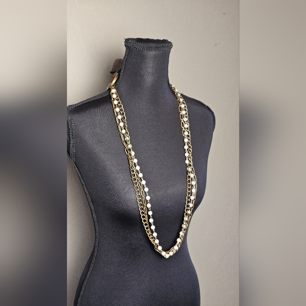 [AEO] Vintage Women's Belt OR Necklace ⭐️ Chain & Pearl Brown Ribbon Loop Tie - Picture 7 of 16